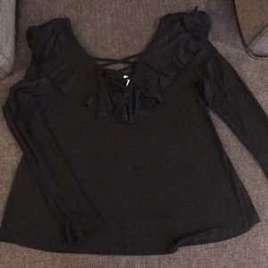 Black ruffle v-neck top